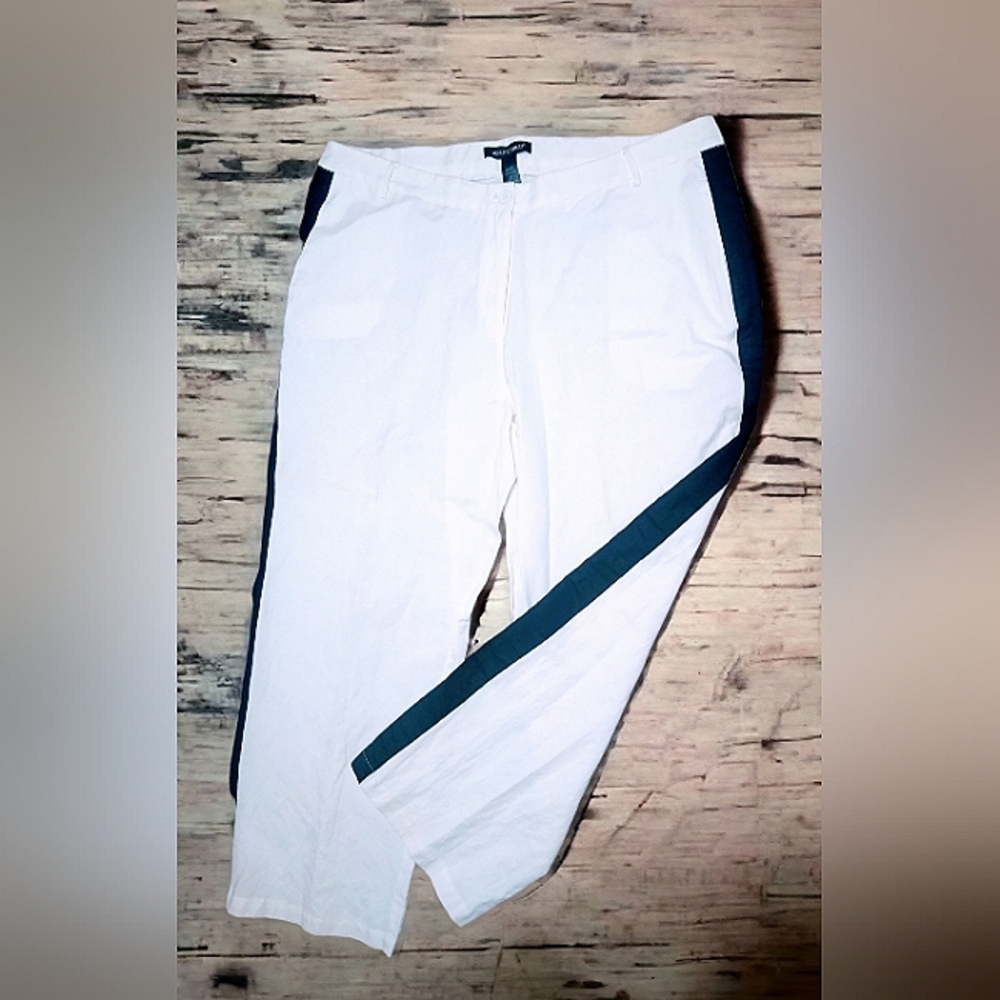 Ashley Stewart White Linen Blend Pants with Black Stripe Plus Size 2X